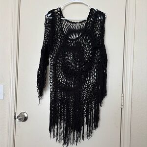 Black Crochet Fringe Swimsuit Cover Up
